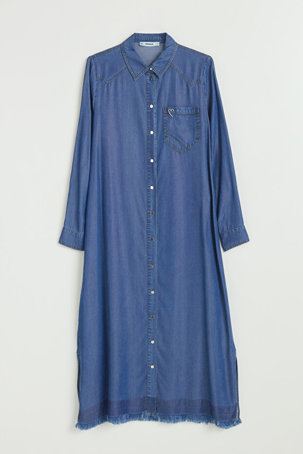 Tassel and Rivet Detailed Lyocell Tunic - Indigo