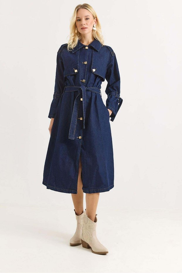 Women's Gold Buttoned Epaulet Denim Dress