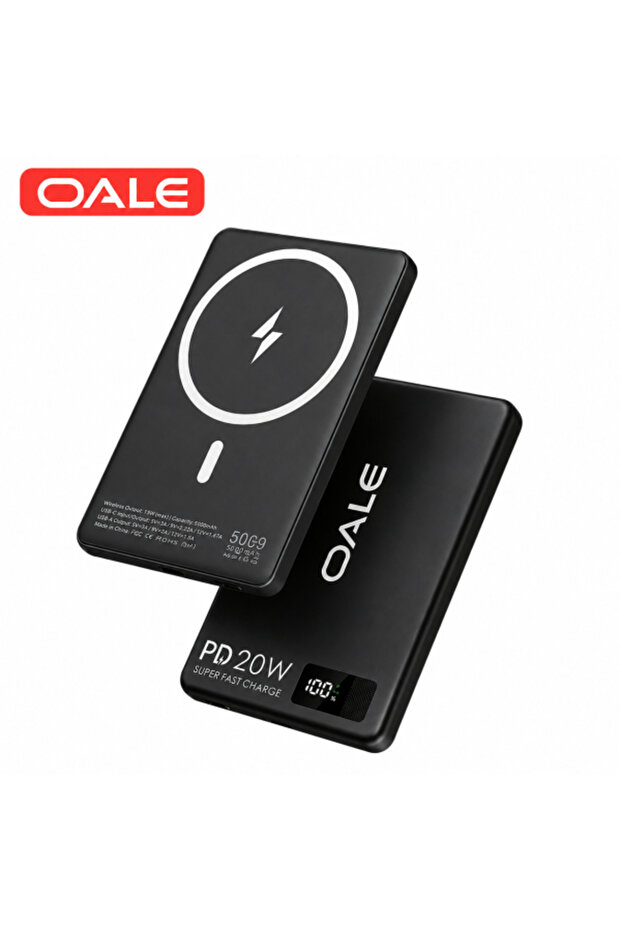 Slim Magnetic Wireless Power Bank, 5000mAh 20W PD Fast Charging for iPhone Android-BLACK /SILVER