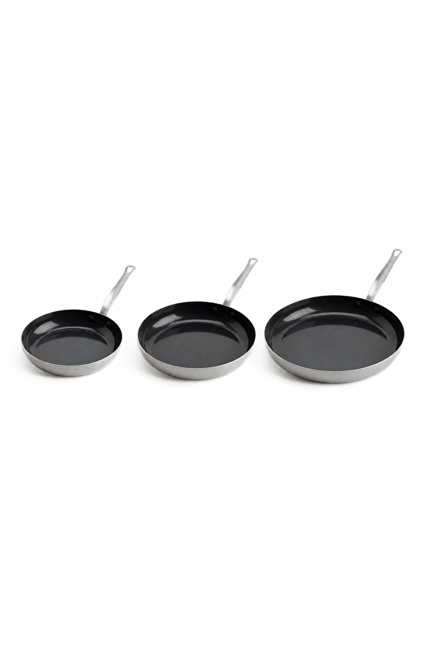 X Mauviel 3-Ply Stainless Steel 3-Pan Set 20-24-28 cm Thermolon Ceramic Surface