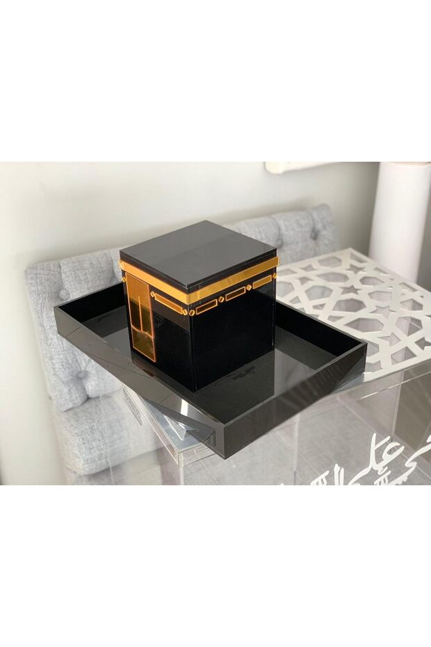 Luxury Black & Gold Acrylic Decorative Tray – Elegant Serving & Display for Home, Office & Islamic Décor