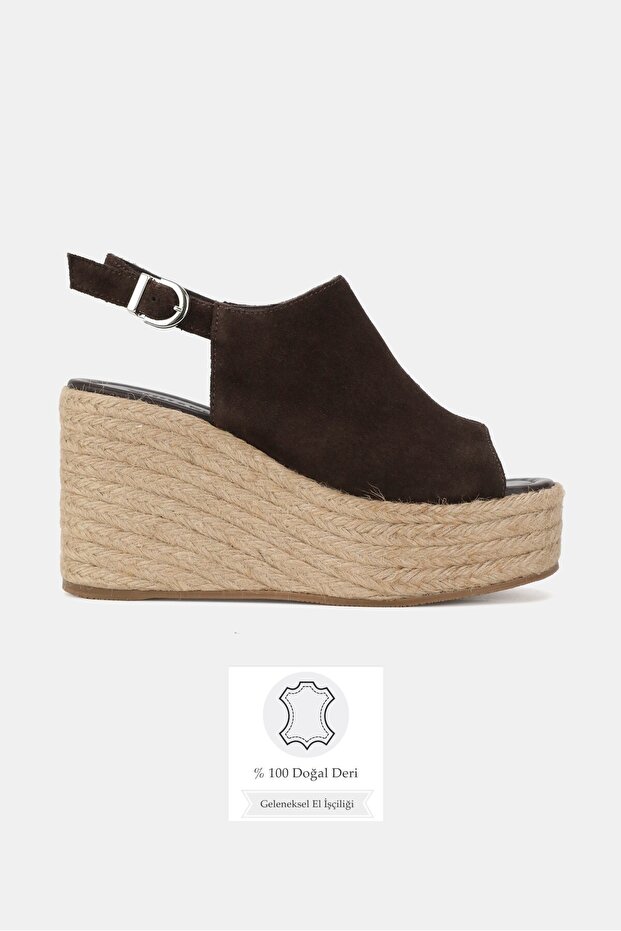 Women's Brown Suede Genuine Leather Size 36-41 Wedge Heel Daily Espadrilles