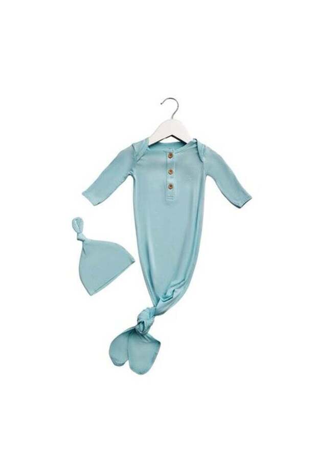 Organic Bamboo Knotted Gown and Beanie Set Soft Sage 0-3 months
