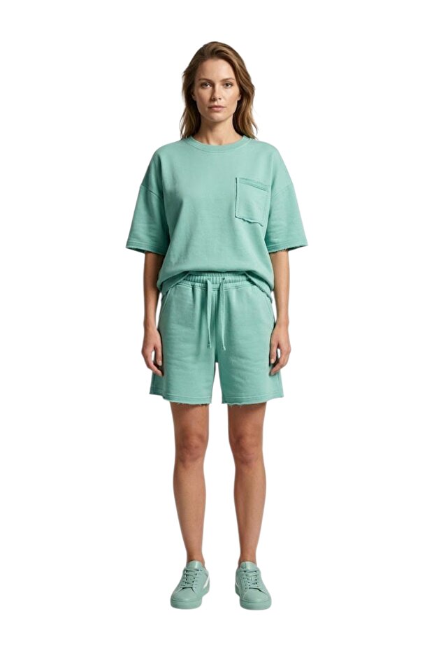 Women's Oversize Two-Thread Raw-Edge Pocket Shorts Set