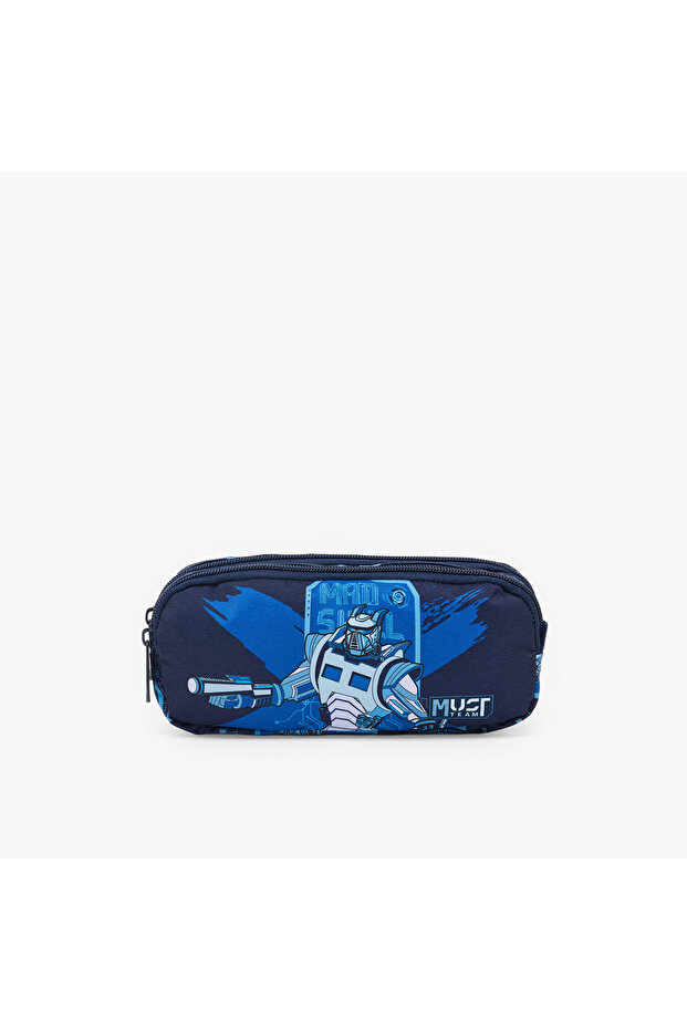 MustTeam Robot Print Pencil Pouch with 2 Compartments