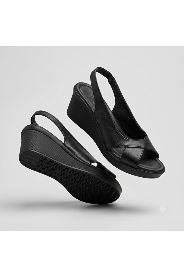 (Mavişim) Poly Lightweight Comfortable Sole Daily Women's Sandals Black
