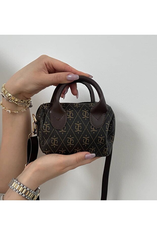 Monogram Desenli Mini Çapraz Çanta