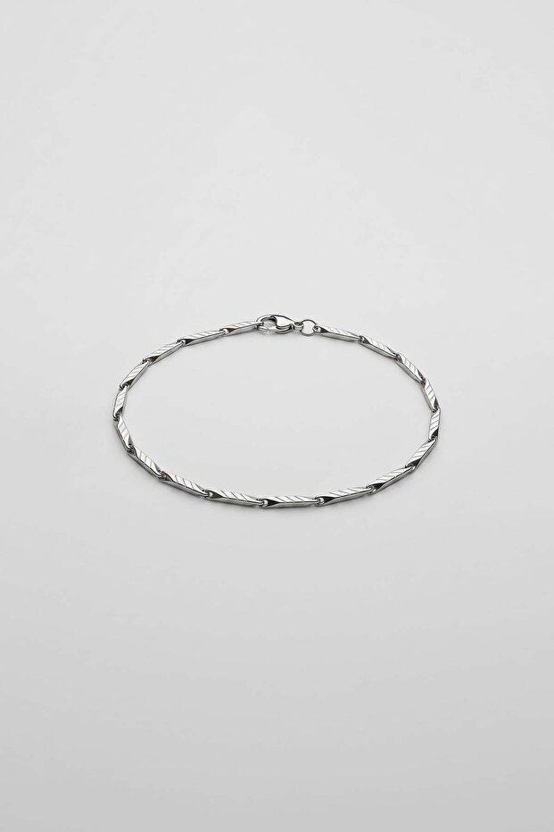 Unisex Striped Melon Bar Steel Bracelet Silver
