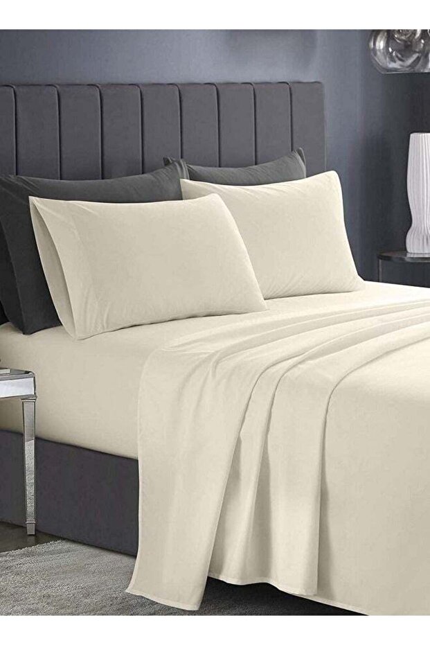 3 Piece Deep Pocketed Fitted Bedsheet Set King Size, Beige Colour, Microfiber