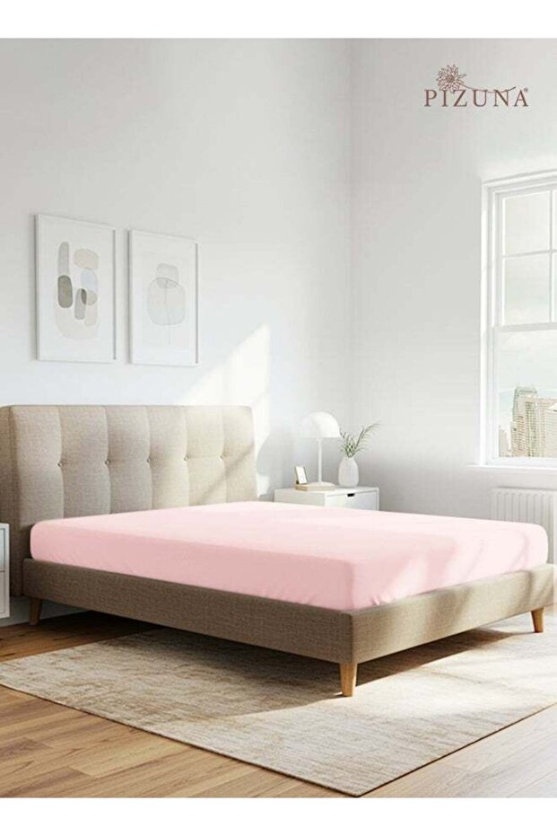 Pure Combed Cotton Fitted Bedsheet King Size 180x200 cm Light Pink, 400 Thread Count