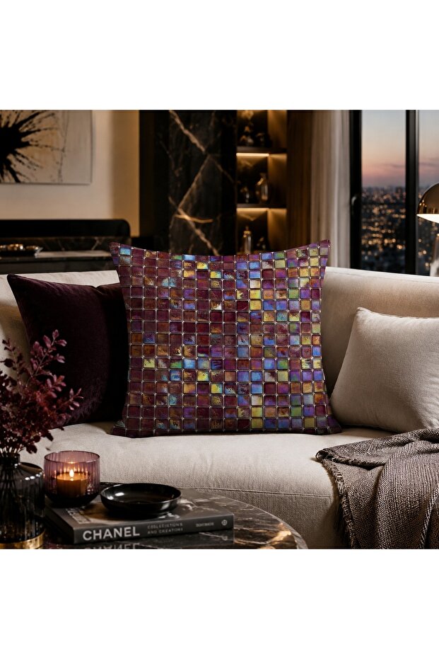غطاء وسادة مزخرف بنمط الفسيفساء الأرجواني مقاس 43 × 43 سم غطاء وسادة حديث مطبوع رقميًا