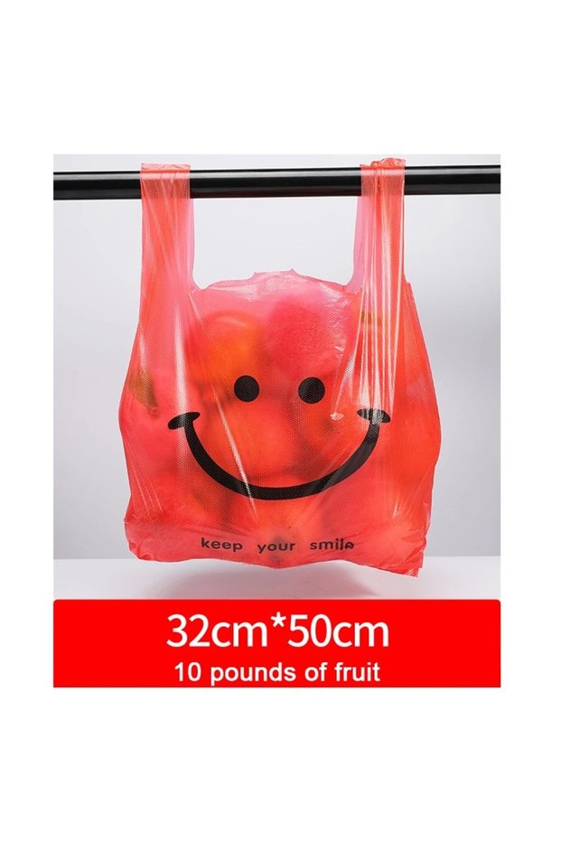50pcs Red-32x50cm 200-50Pcs Plastic Shopping Bags with Handle 3 Sizes Supermarket Shopping Convenie