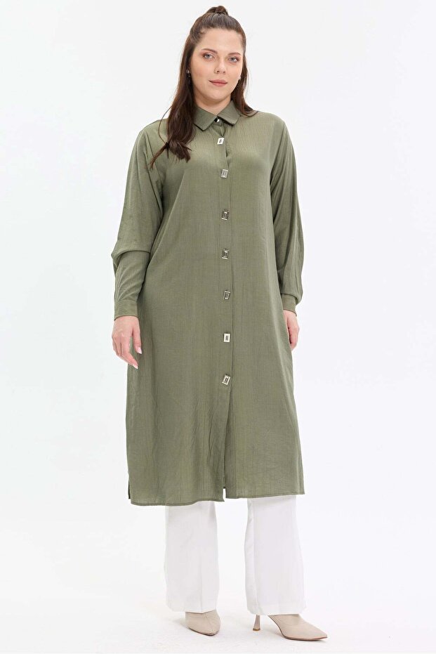Long Women's Shirt with Metal Buckle