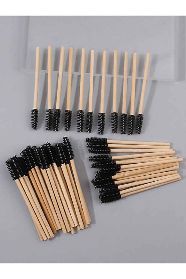 black 50PCS High-end Bamboo-handled Mascara Brush, Special Makeup Brush for Eyelash Extension, Lash