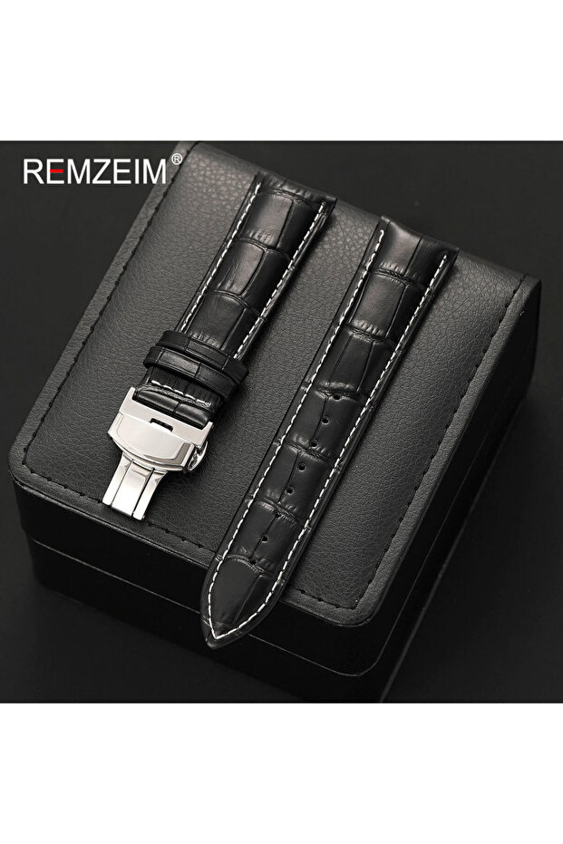 20mm Black White Bamboo Pattern Leather Watchband 18mm 19mm 20mm 21mm 22mm 24mm Business Replacemen