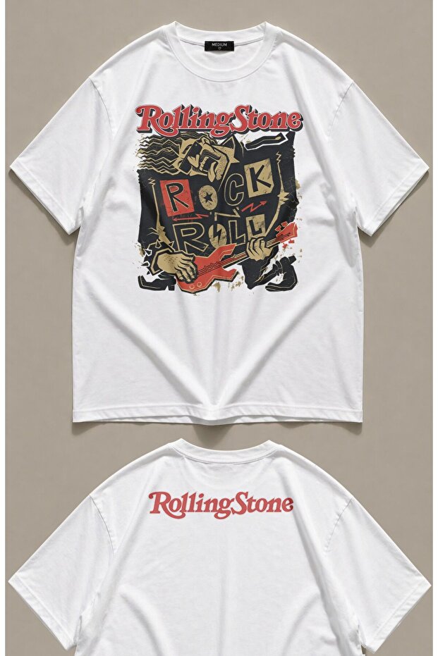 Unisex Rolling Stones Rock Roll Ense Printed T-Shirt, Oversize Rock Band Themed Tshirt