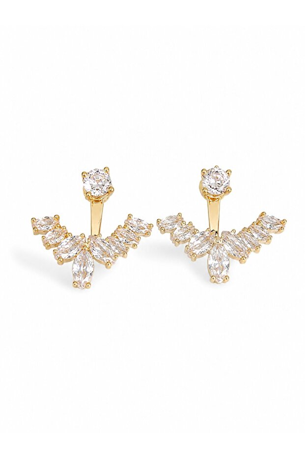 Brass Gold Color Zircon Stone V Model Earrings