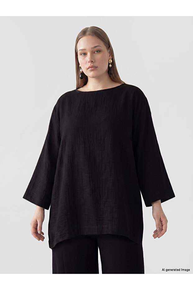 Peak New Season Black Plus Size 100% Cotton Blouse