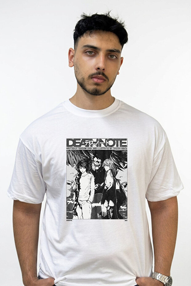 Death Note_21 Design Printed Oversize White T-Shirt