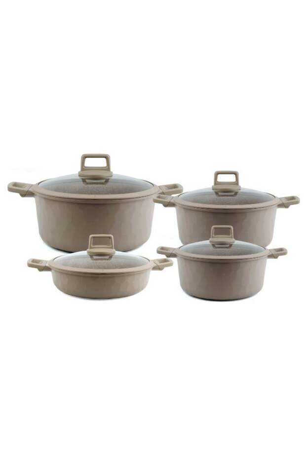 Milan Series 8-Piece Titanium Granite Coating Non-Stick Induction Cookware Set (Brown)