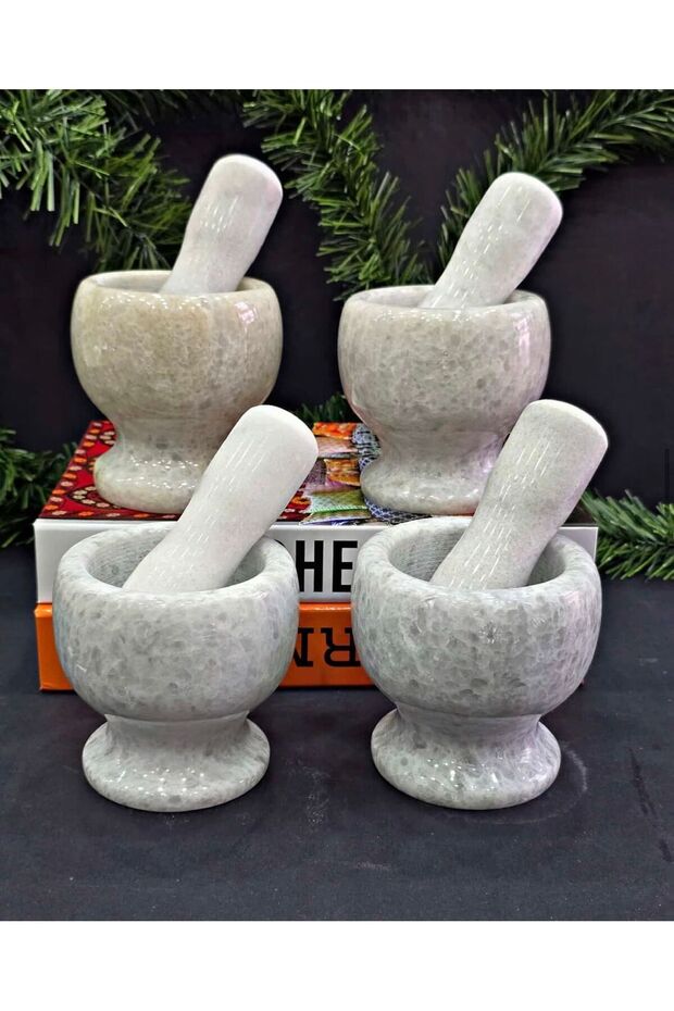 Natural Marble Mortar with Pestle Handmade Spice Grinder Garlic Crusher Kitchen Mortar Decorative Stone Mortar