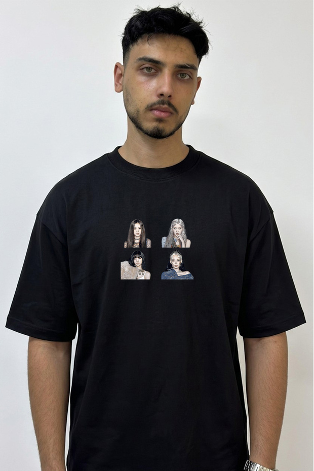 Blackpink_4 Design Printed Oversize Black T-Shirt