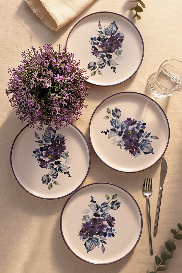 Purple Flower Nordic Pasta Plate 22 cm 4 Pieces 21329