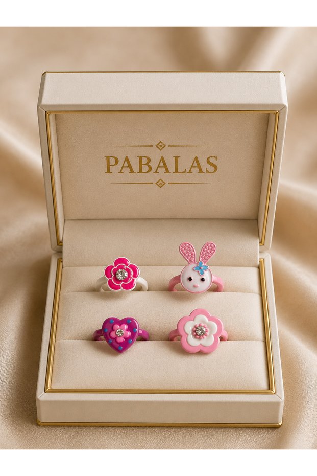 Set of 4 Girls' Rings | Unicorn, Heart, Flower, Fruit and Animal Figures
