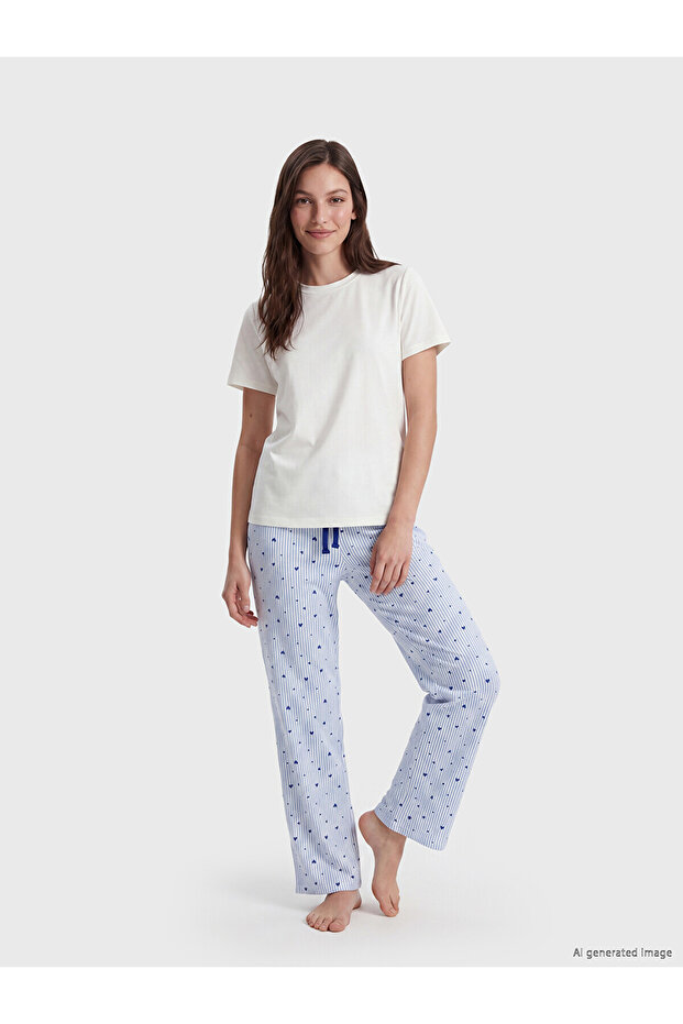 Nevavm Heart Printed Women's Pajama Bottoms with Difference