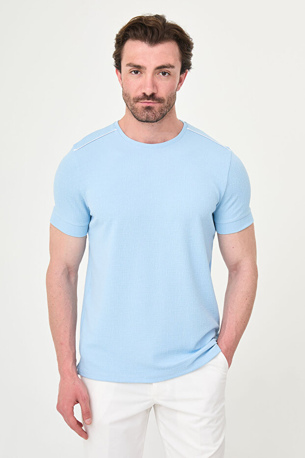 Plain Slim Fit Crew Neck Short Sleeve Men's T-Shirt Blue - 36890.26Y