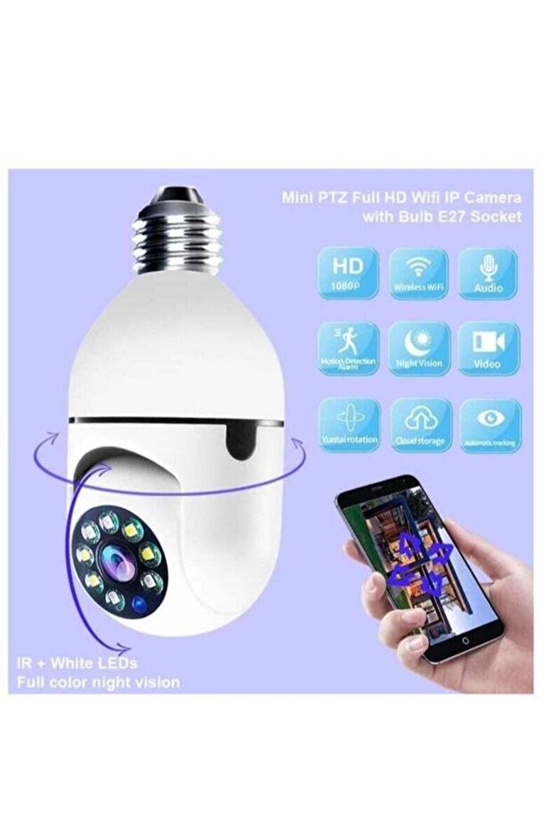 1Pcs Light Bulb Security Camera 2.4GHz & 5G WiFi Outdoor 1080P E27 360° Full Color Day/Night