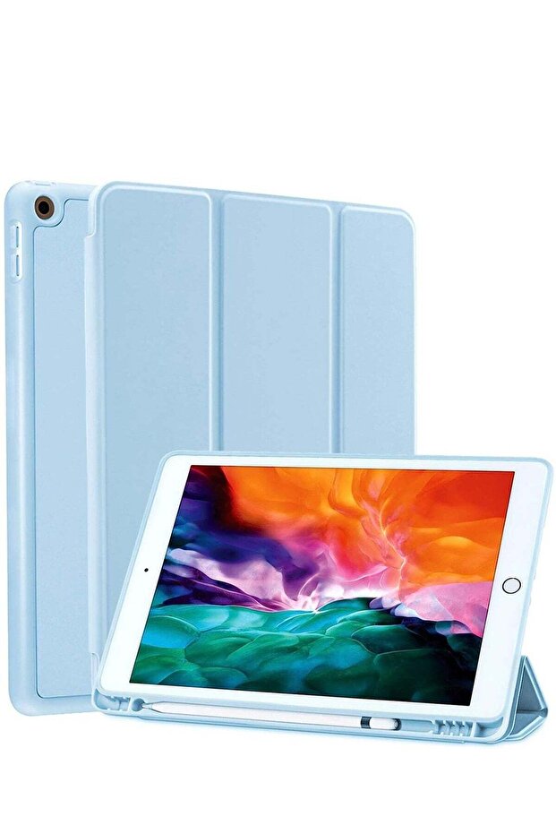 iPad 10.2-inch Case (9th/8th/7th Generation, 2021/2020/2019) with Pencil Holder - Slim Soft TPU Trifold Stand Protective Full Body Cover with Auto Sleep/Wake - Light Blue