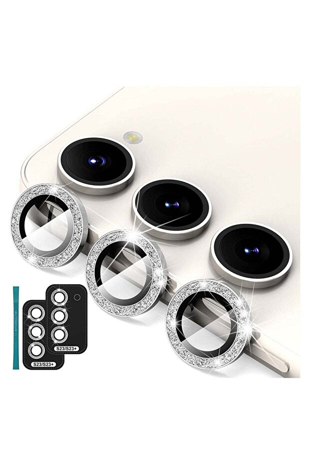 [3+3 PCS] for Samsung Galaxy S23/ S23 Plus Camera Lens Protector, Premium Tempered Glass Glitter Camera Lens Protector