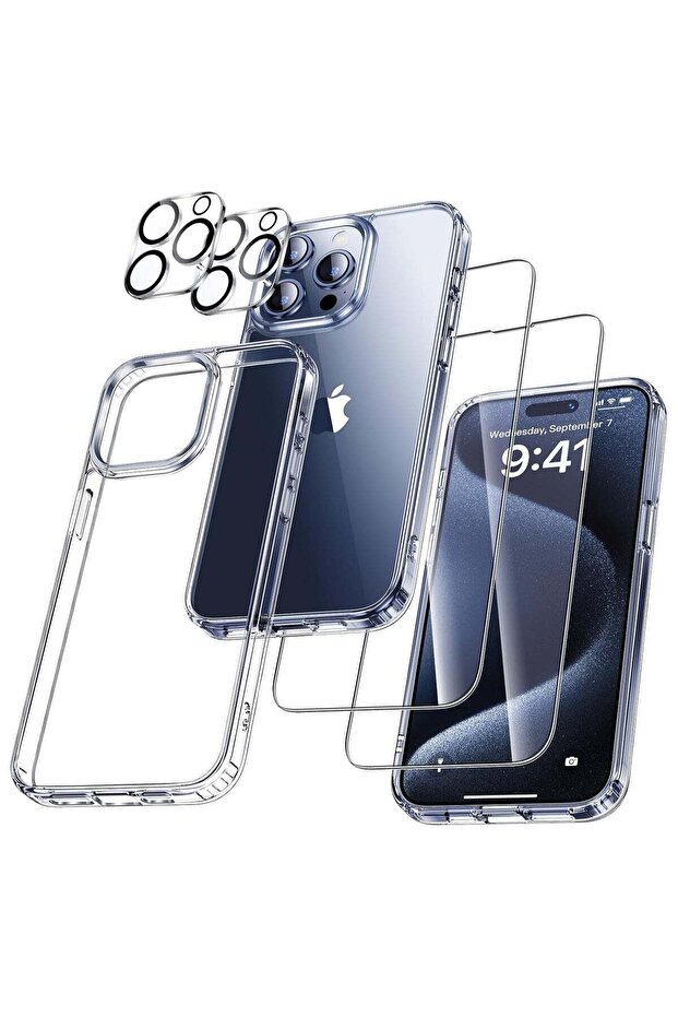 5-in-1 iPhone 15 Pro Max Case Kit - Clear, Not-Yellowing, Military Grade Protection