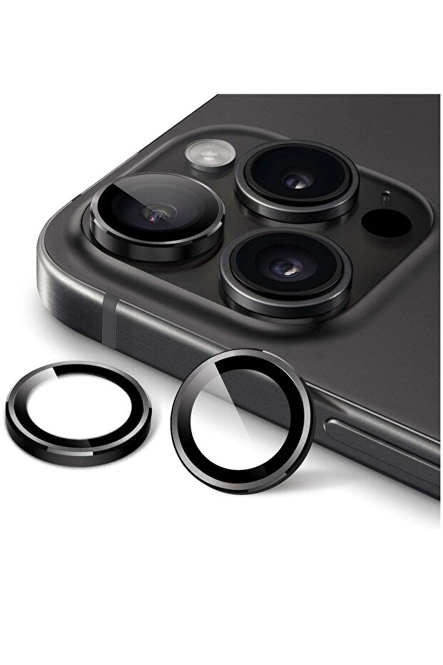 Camera Lens Protector for iPhone 15 Pro/Pro Max, 9H Tempered Glass Metal Ring Cover, HD Clear, 3-Pack (Space Black)