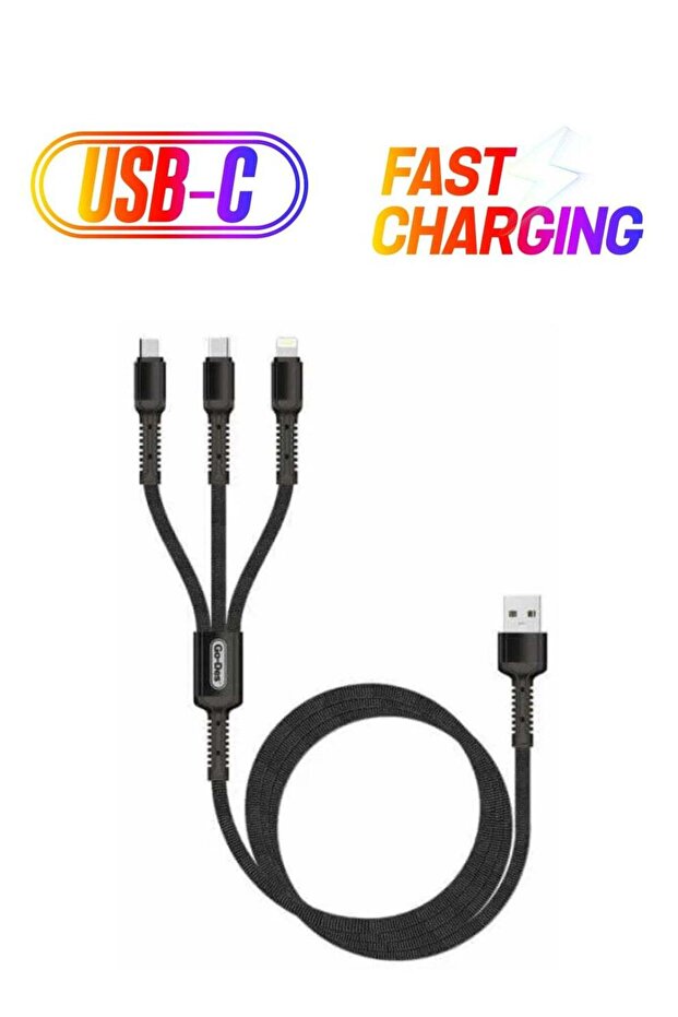 3in1 Fast charging Data cable type C ios and Micro Usb 3A, 1.2M GD-UC511
