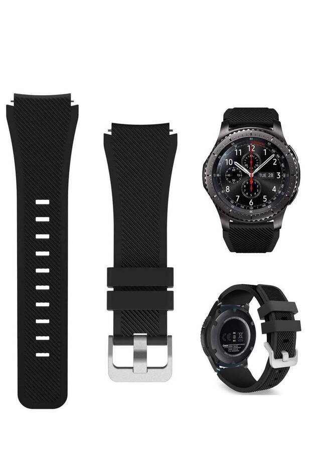 22mm Silicone Watch Band for Huawei GT/GT 2 (46mm), GT2 Pro, Samsung Galaxy Watch 46mm/3 45mm (Black)