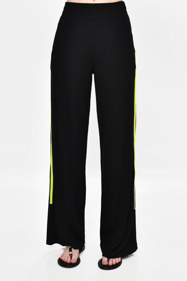 Women's Neon Stripe Detailed Wide Leg Viscose Trousers
