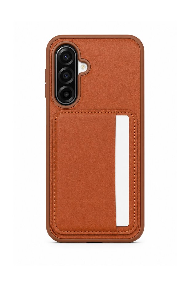 Cardx Samsung A17 Compatible Vegan Leather Card Holder Camera Protected Case Brown