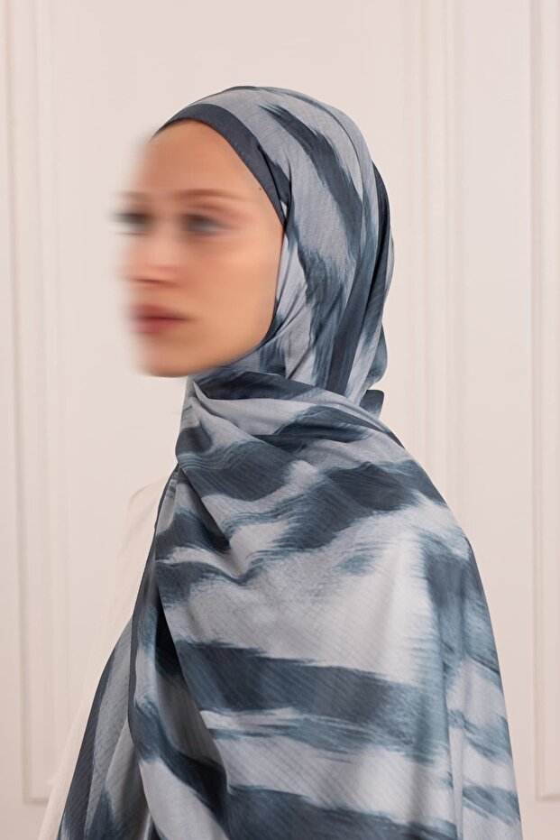 Stripe Patterned Soft Shawl Smoke Blue - 5