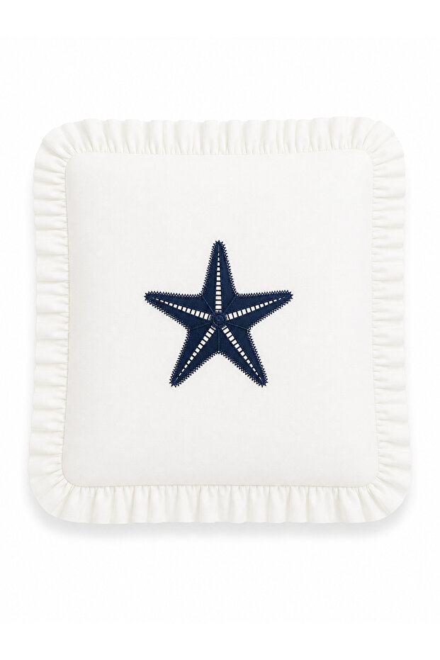 Marin Sea Star Embroidered Ruffled Decorative Throw Pillow Cover 45X45 cm