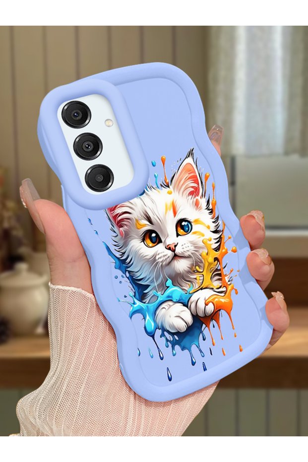 Samsung Galaxy A16 Compatible Case Camera Protector Blue Silicone Couple Phone Case Cat Pattern