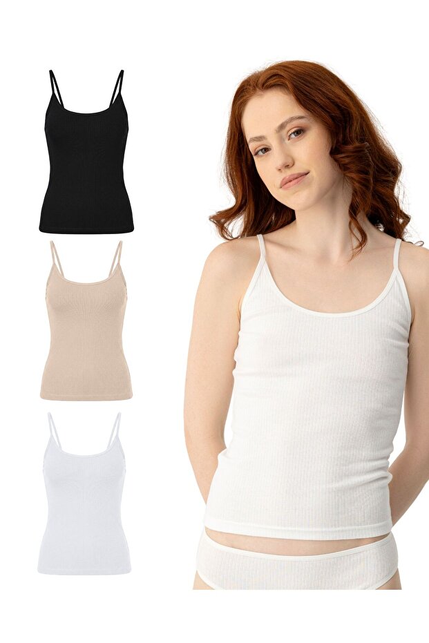 Women's Organic Cotton 3-Piece Ribbed Strap Tank Top