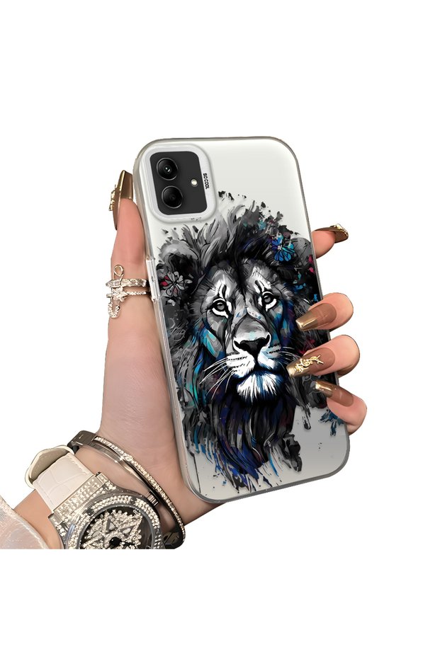 Samsung Galaxy A04 Compatible Silicone Edge Hard Back Case Couple Phone Case with Lion Pattern