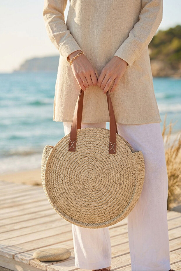 Circular Straw Bag - Beige | Cnt2602-1
