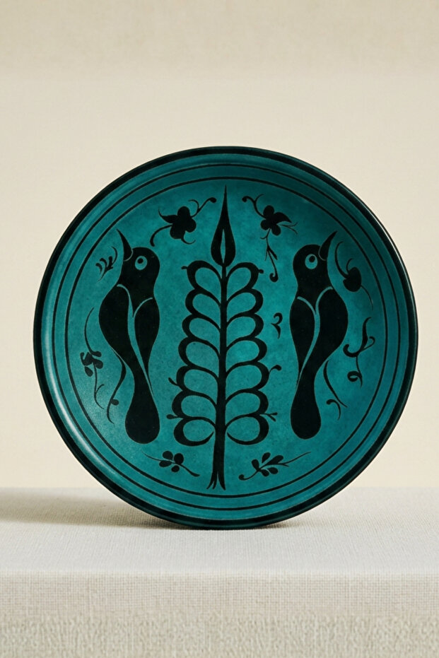 Selçuklu Double Bird Patterned Turquoise Plate