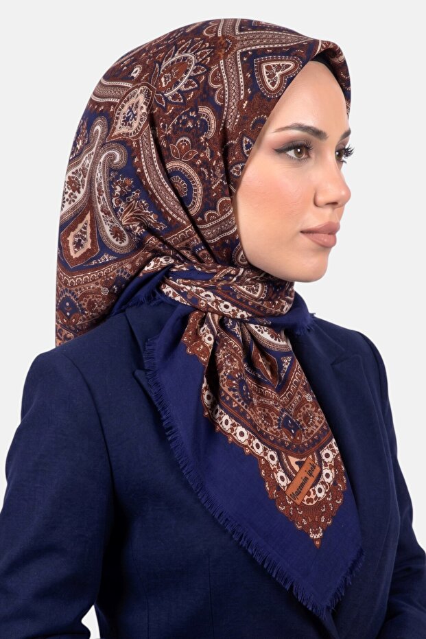 Women's Blue Tile Ethnic Patterned Flared Scarf