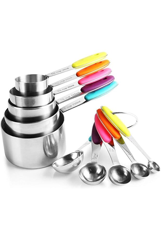 10 Piece Measuring Cups and Spoons Set in Stainless Steel Cooking & Baking