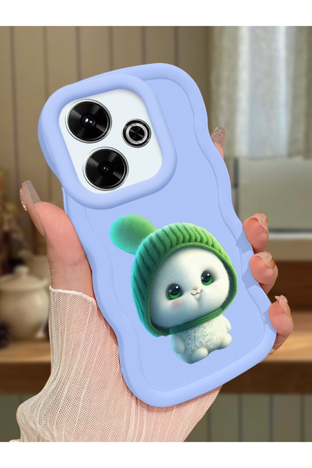 Redmi 13 Compatible Case Camera Protector Blue Silicone Couple Phone Case Cute Pattern