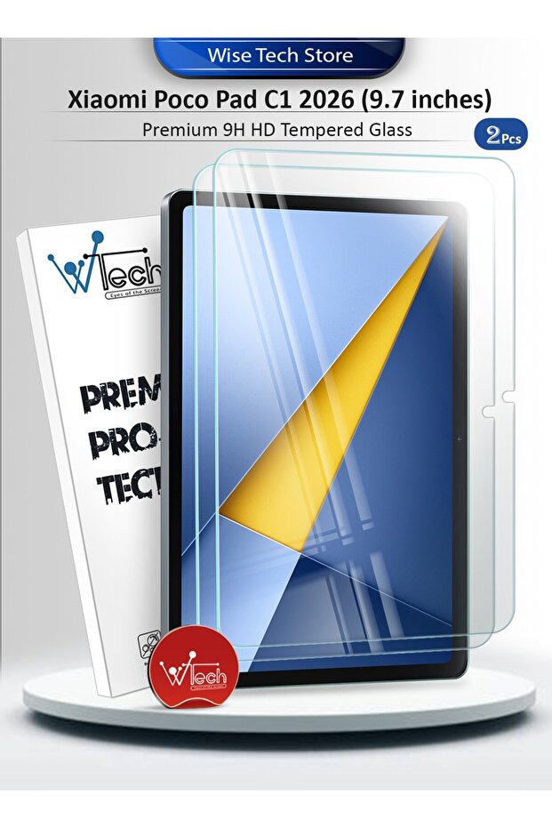 Xiaomi Poco Pad C1 2026 (9.7 inches) Premium Series Curved Edges 9h HD Full Cover Tempered Glass 2 Pack - Clear